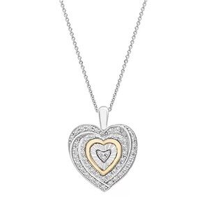 NIB Diamond Accent Two-Tone Heart Pendant Necklace in Sterling Silver & 10k Gold